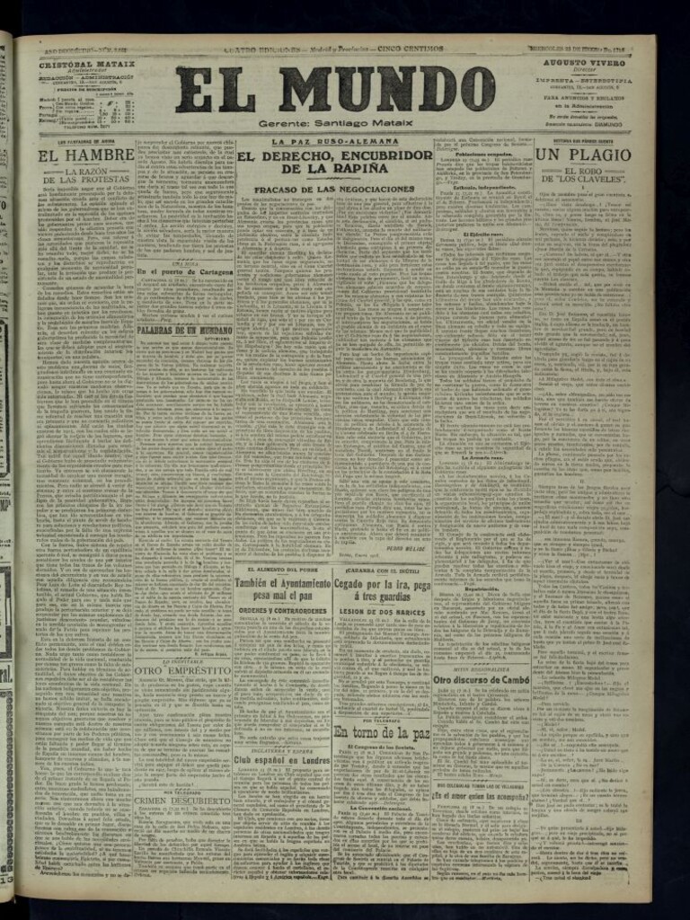 Miniatura de El Mundo del 23 de enero de 1918 (edición de provincias)