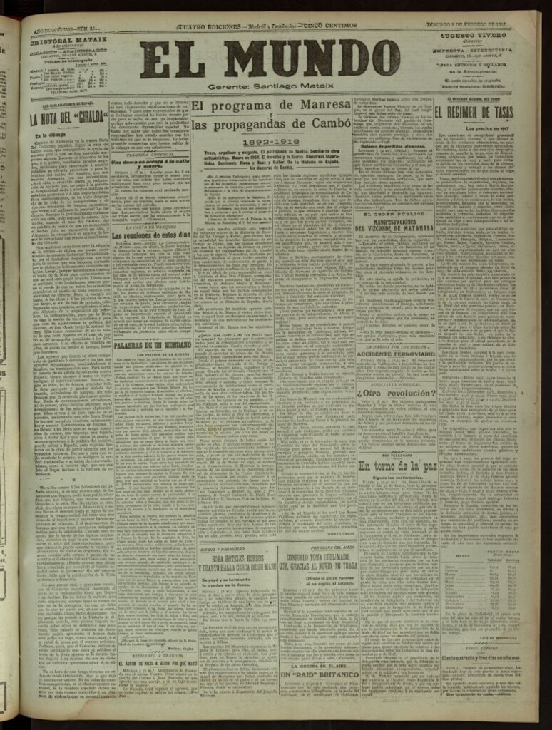 Miniatura de El Mundo del 3 de febrero de 1918 (edición de provincias)