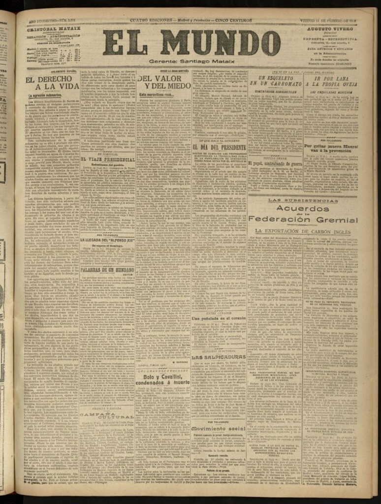 Miniatura de El Mundo del 15 de febrero de 1918 (edición de provincias)