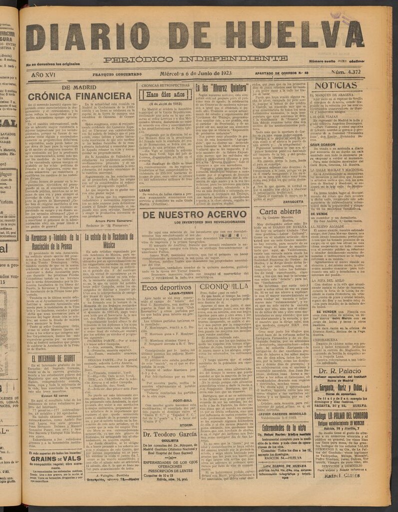 Miniatura de Diario de Huelva : periódico independiente del 6 de junio de 1923