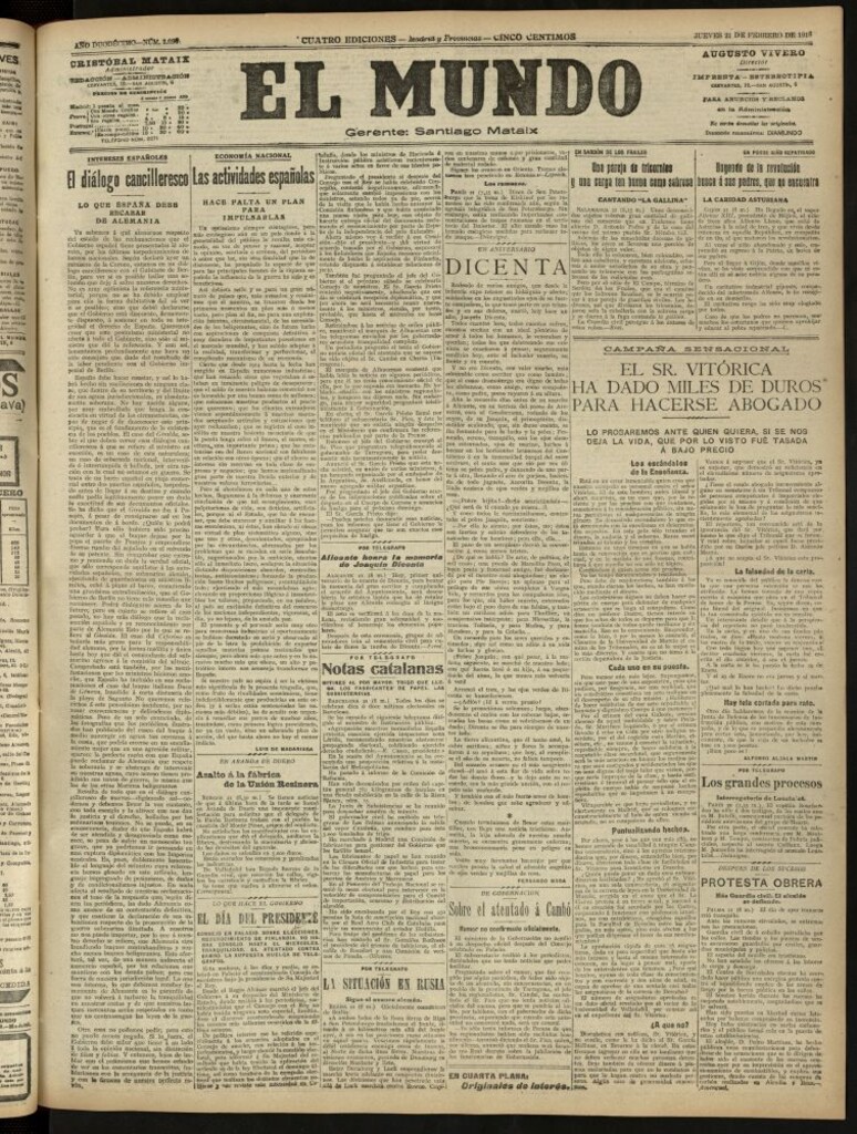 Miniatura de El Mundo del 21 de febrero de 1918 (edición de provincias)