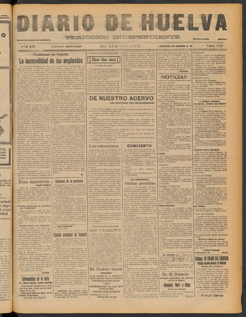 Miniatura de Diario de Huelva : periódico independiente del 7 de junio de 1923