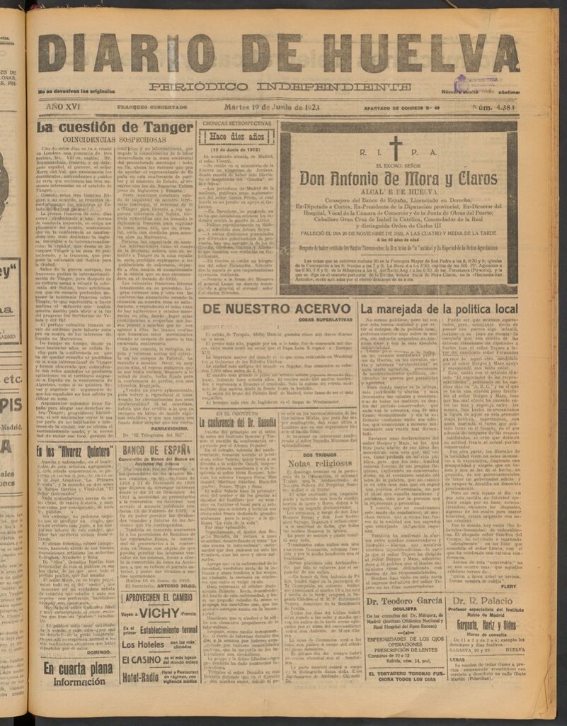 Miniatura de Diario de Huelva : periódico independiente del 19 de junio de 1923
