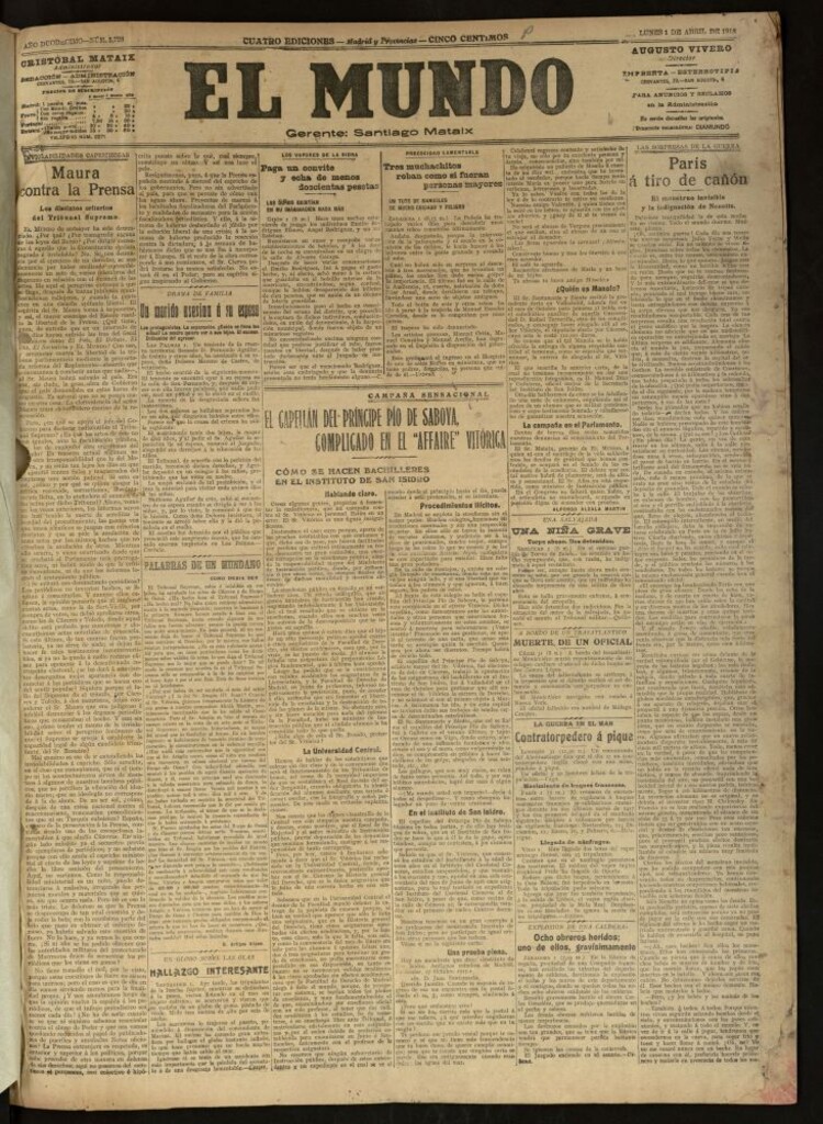Miniatura de El Mundo del 1 de abril de 1918 (edición de provincias)