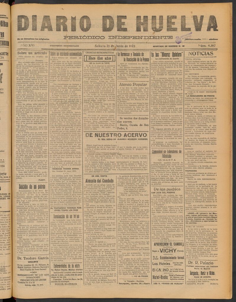 Miniatura de Diario de Huelva : periódico independiente del 23 de junio de 1923