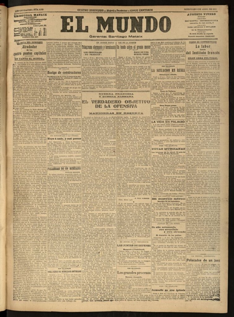 Miniatura de El Mundo del 3 de abril de 1918 (edición de provincias)