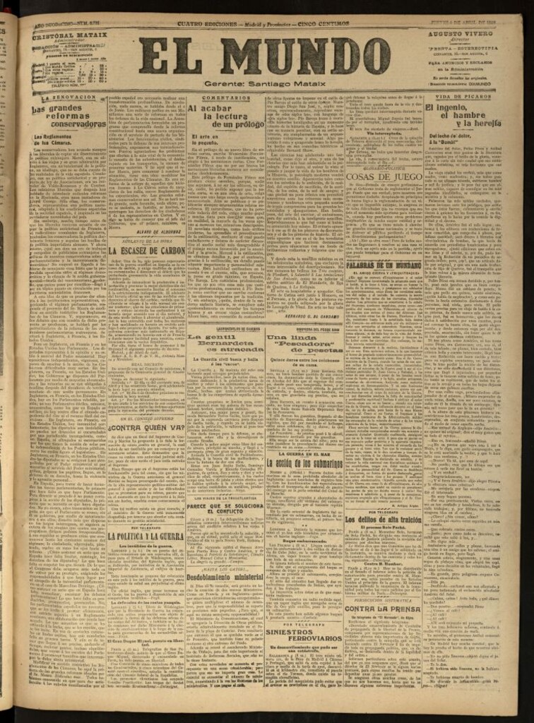 Miniatura de El Mundo del 4 de abril de 1918 (edición de provincias)