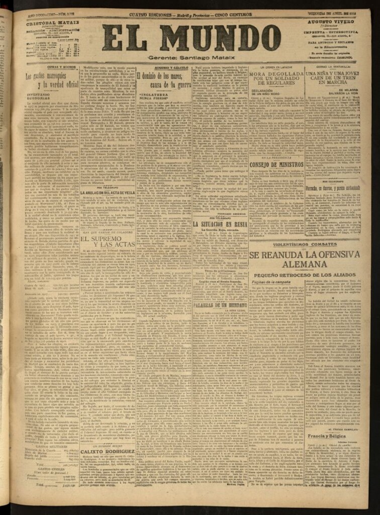 Miniatura de El Mundo del 5 de abril de 1918 (edición de provincias)