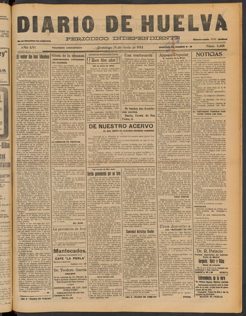 Miniatura de Diario de Huelva : periódico independiente del 24 de junio de 1923