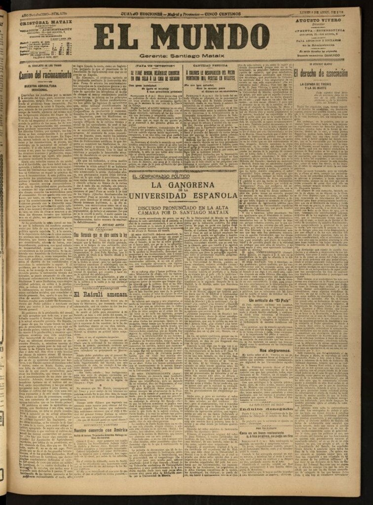 Miniatura de El Mundo del 8 de abril de 1918 (edición de provincias)