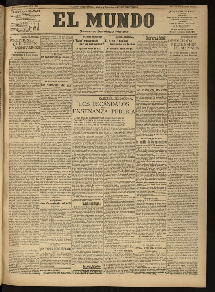 Miniatura de El Mundo del 13 de abril de 1918 (edición de provincias)