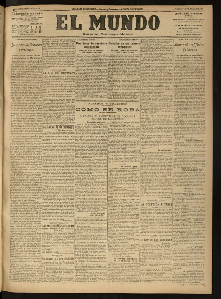 Miniatura de El Mundo del 14 de abril de 1918 (edición de provincias)