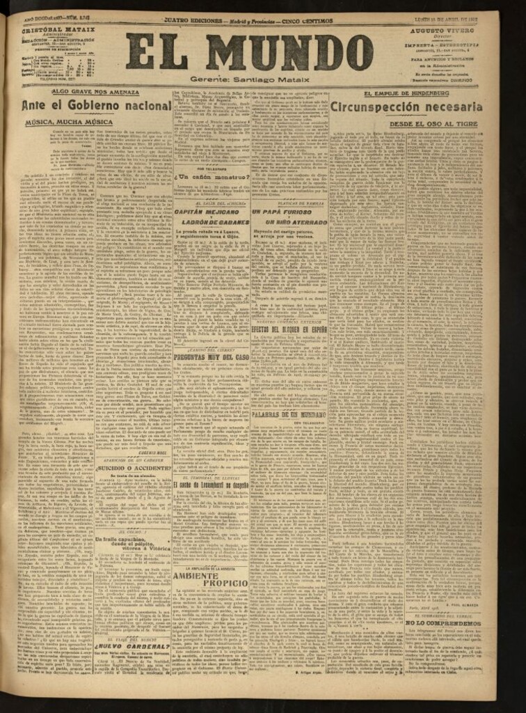 Miniatura de El Mundo del 15 de abril de 1918 (edición de provincias)