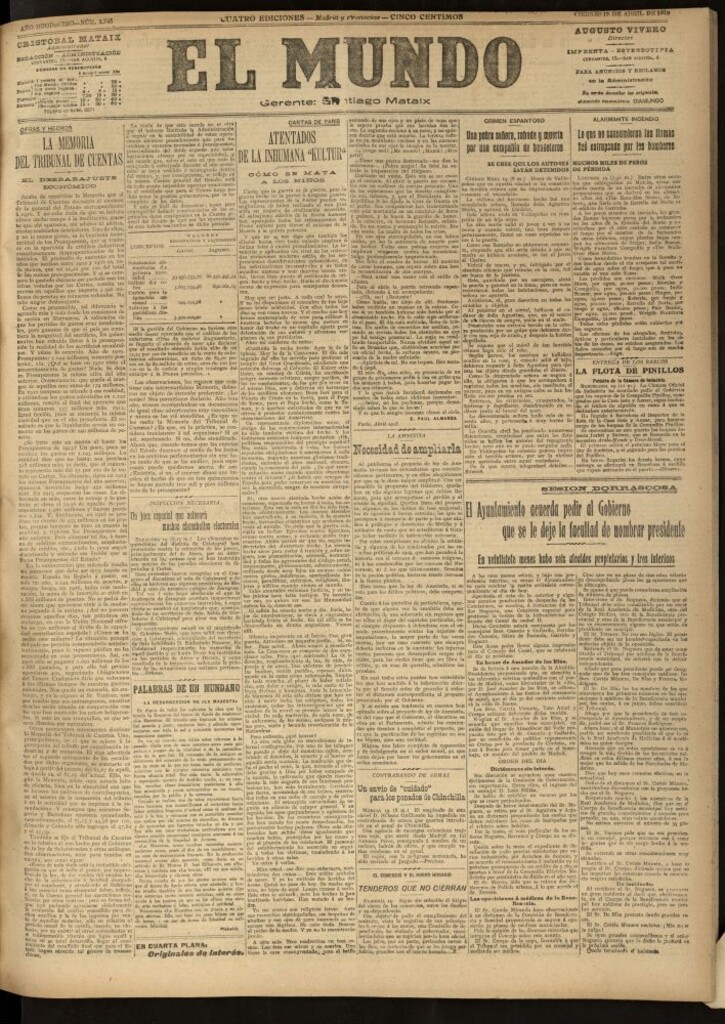 Miniatura de El Mundo del 19 de abril de 1918 (edición de provincias)