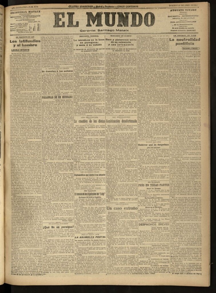 Miniatura de El Mundo del 21 de abril de 1918 (edición de provincias)