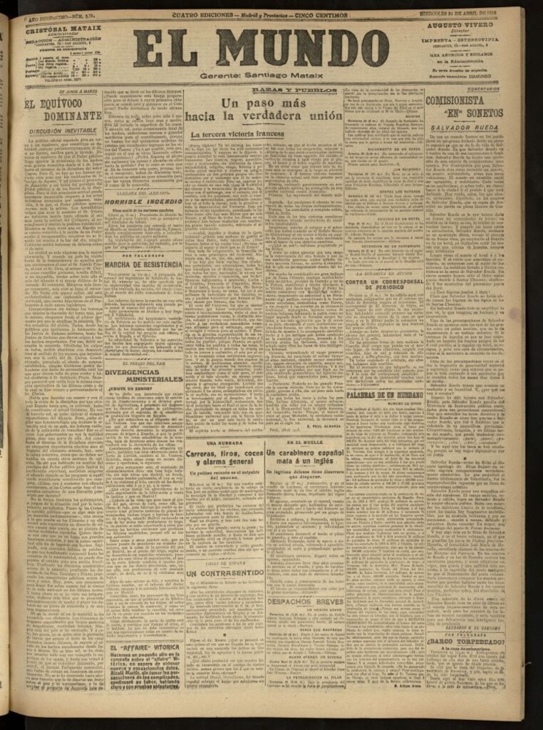Miniatura de El Mundo del 24 de abril de 1918 (edición de provincias)