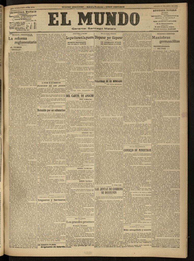 Miniatura de El Mundo del 27 de abril de 1918 (edición de provincias)