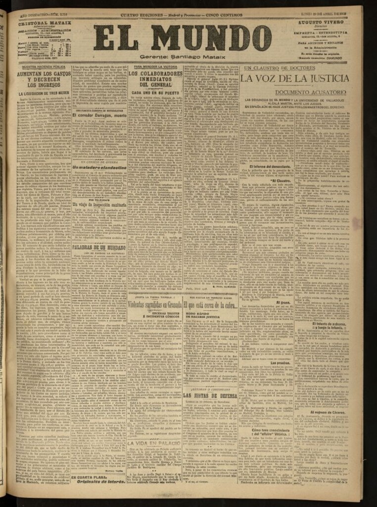 Miniatura de El Mundo del 29 de abril de 1918 (edición de provincias)