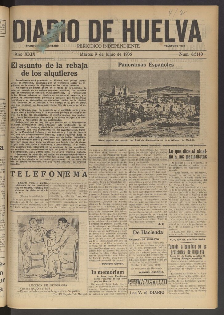 Miniatura de Diario de Huelva : periódico independiente del 9 de junio de 1936