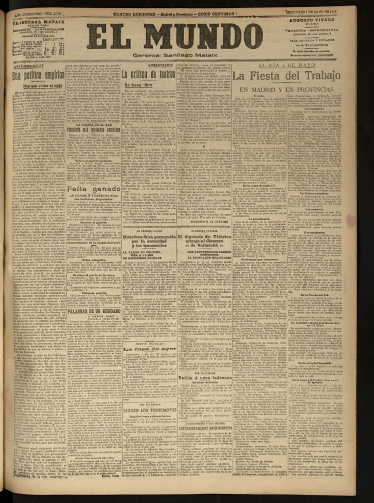 Miniatura de El Mundo del 1 de mayo de 1918 (edición de provincias)