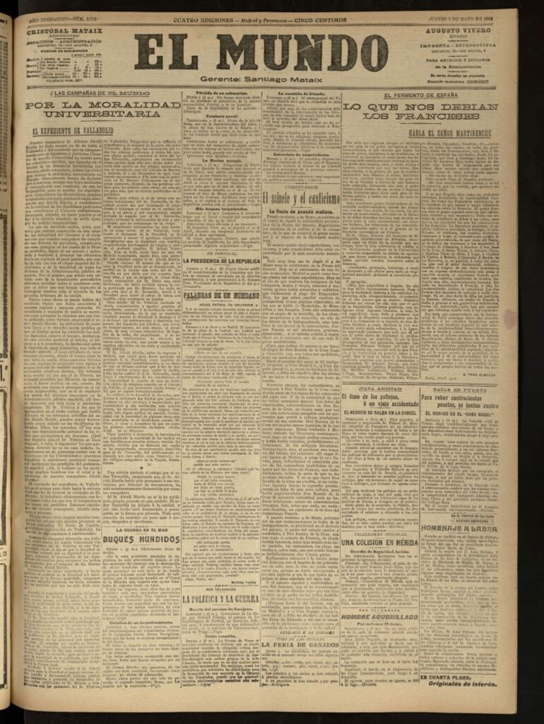 Miniatura de El Mundo del 2 de mayo de 1918 (edición de provincias)