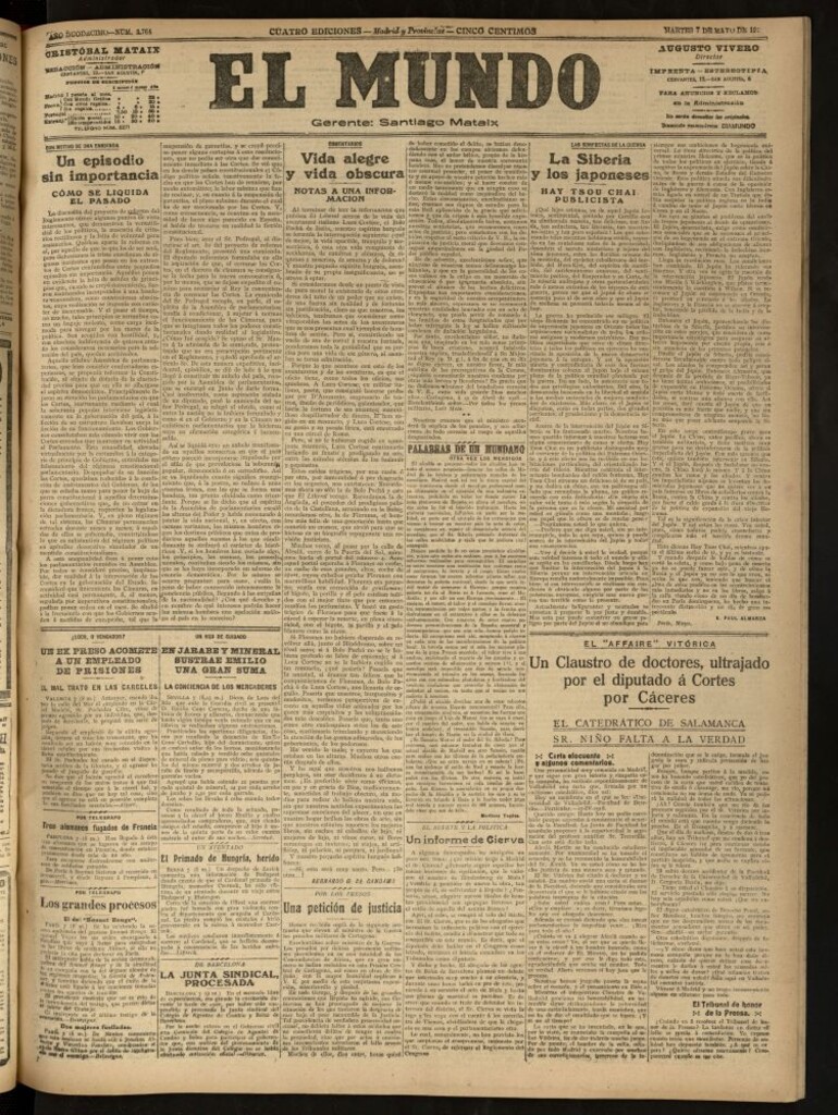 Miniatura de El Mundo del 7 de mayo de 1918 (edición de provincias)