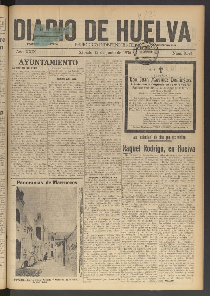 Miniatura de Diario de Huelva : periódico independiente del 13 de junio de 1936