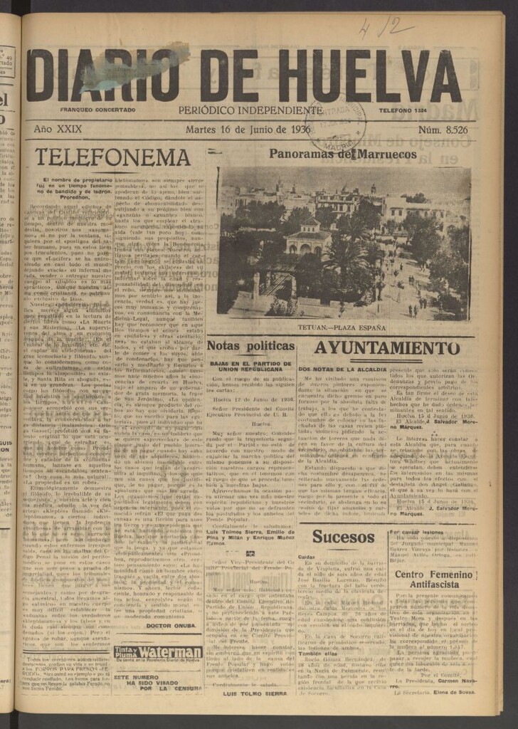 Miniatura de Diario de Huelva : periódico independiente del 16 de junio de 1936