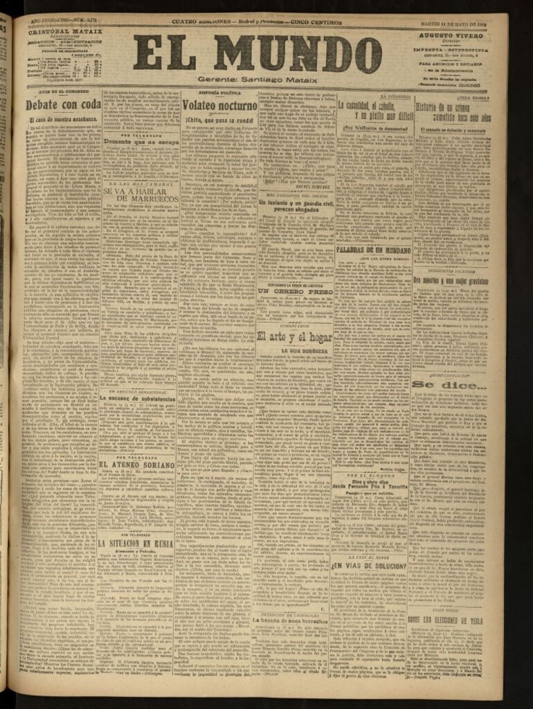 Miniatura de El Mundo del 14 de mayo de 1918 (edición de provincias)