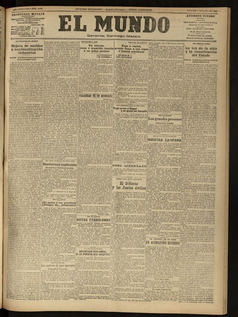 Miniatura de El Mundo del 17 de mayo de 1918 (edición de provincias)