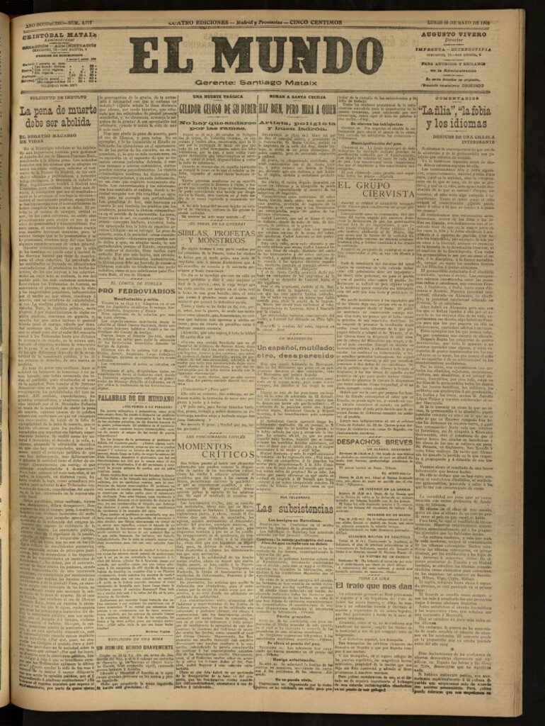 Miniatura de El Mundo del 20 de mayo de 1918 (edición de provincias)