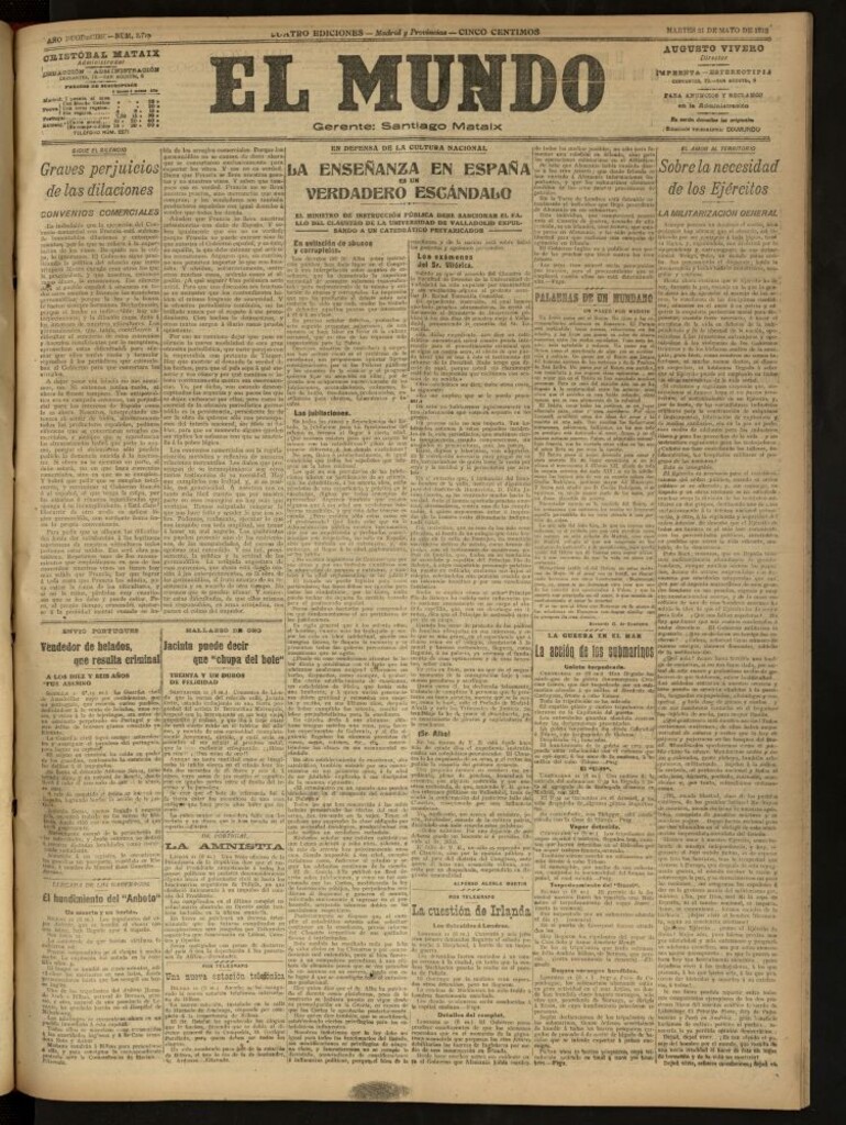 Miniatura de El Mundo del 21 de mayo de 1918 (edición de provincias)