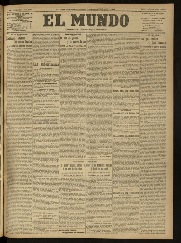 Miniatura de El Mundo del 29 de mayo de 1918 (edición de provincias)
