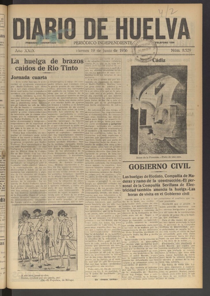 Miniatura de Diario de Huelva : periódico independiente del 19 de junio de 1936