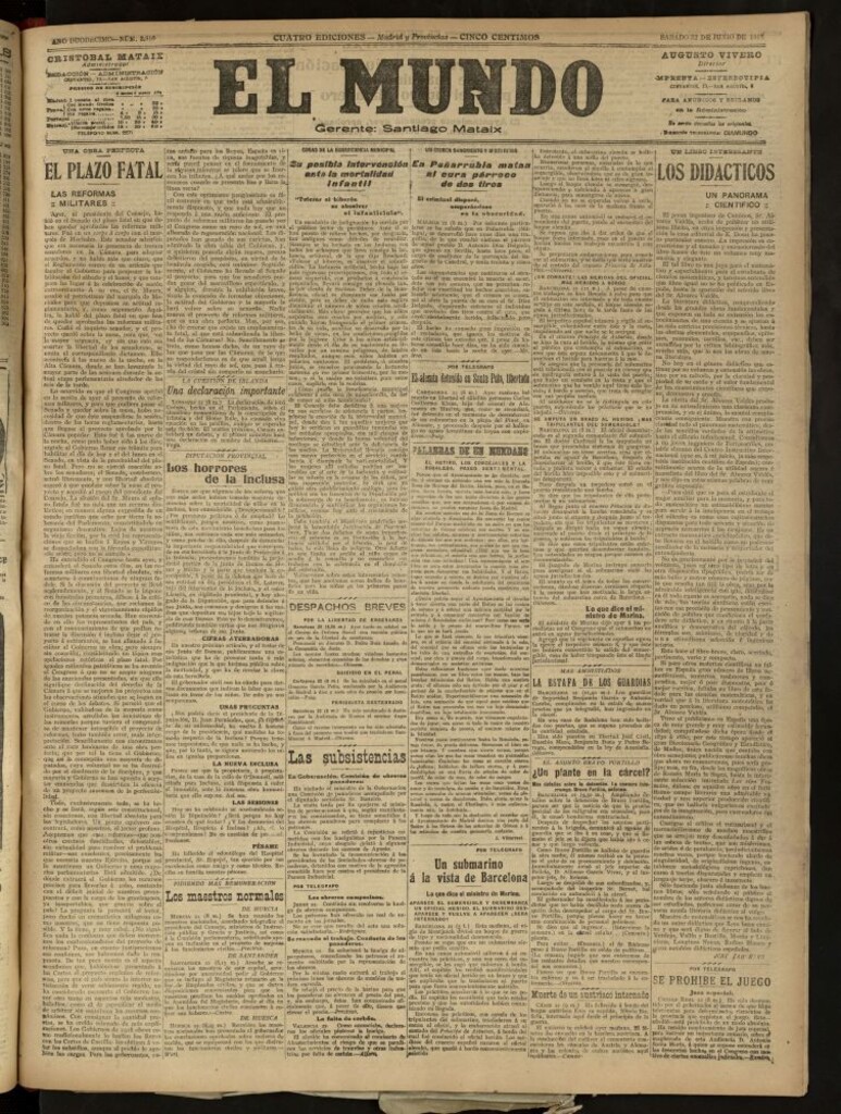 Miniatura de El Mundo del 22 de junio de 1918 (edición de provincias)