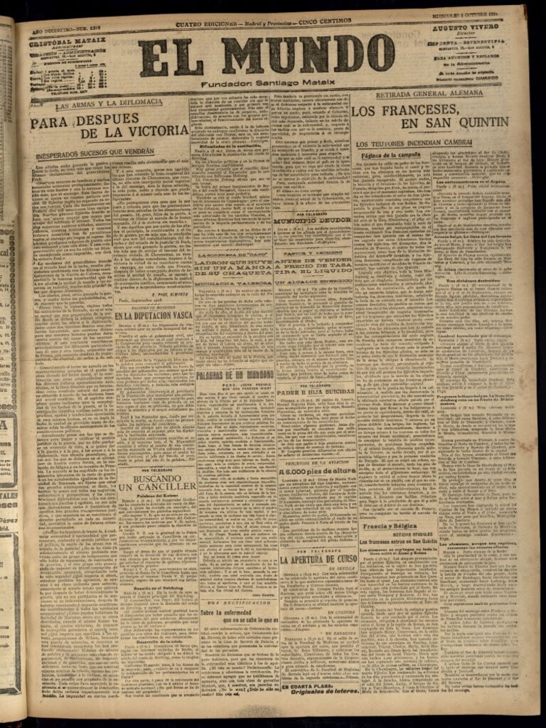 Miniatura de El Mundo del 2 de octubre de 1918 (edición de provincias)