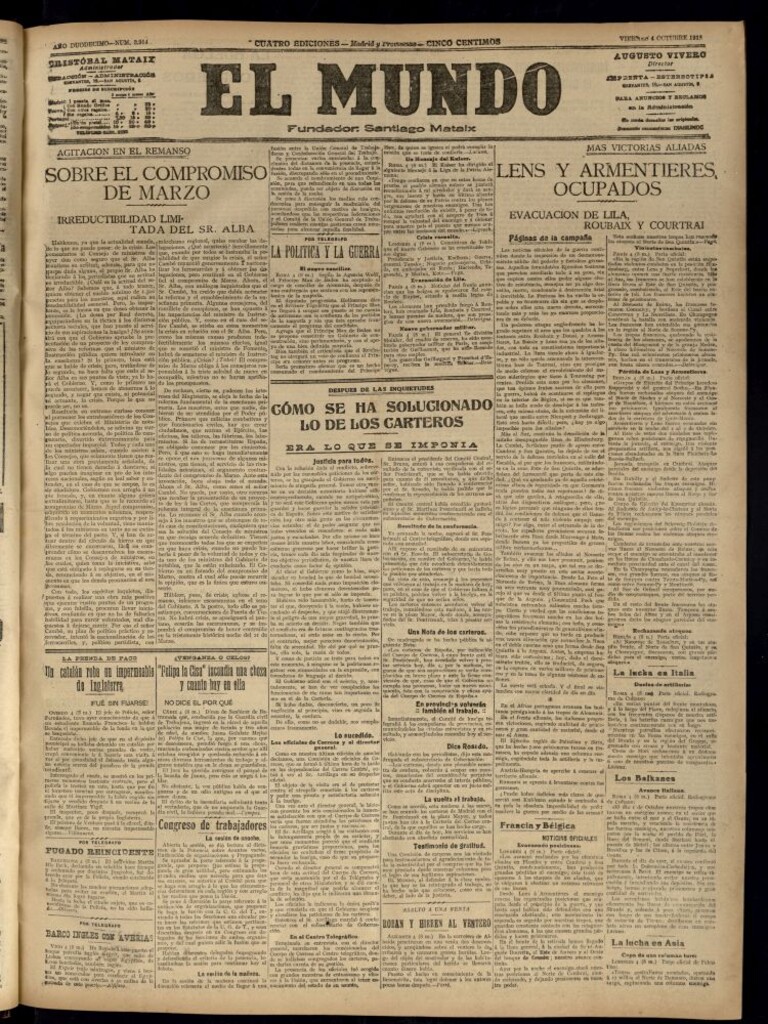 Miniatura de El Mundo del 4 de octubre de 1918 (edición de provincias)