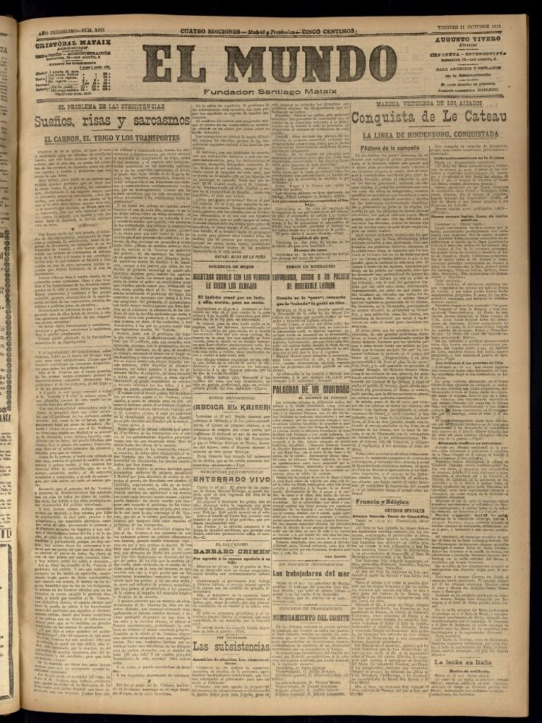 Miniatura de El Mundo del 11 de octubre de 1918 (edición de provincias)
