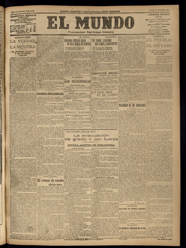Miniatura de El Mundo del 14 de octubre de 1918 (edición de provincias)