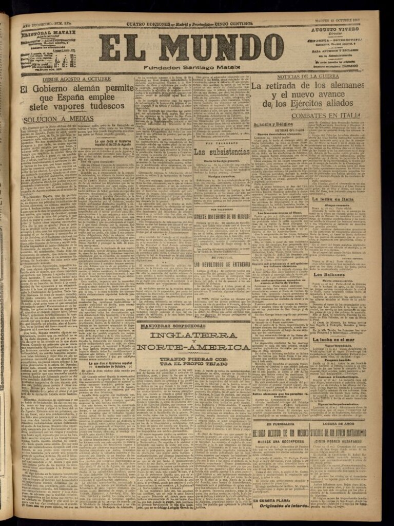 Miniatura de El Mundo del 15 de octubre de 1918 (edición de provincias)