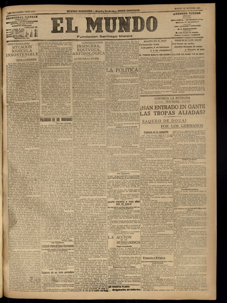 Miniatura de El Mundo del 22 de octubre de 1918 (edición de provincias)