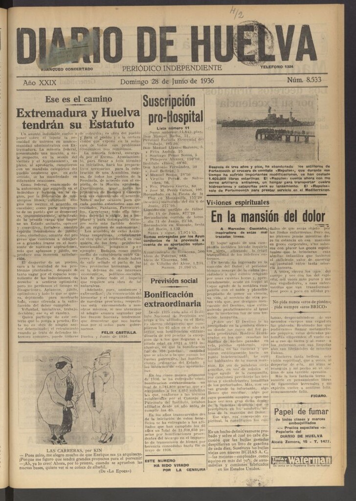 Miniatura de Diario de Huelva : periódico independiente del 28 de junio de 1936