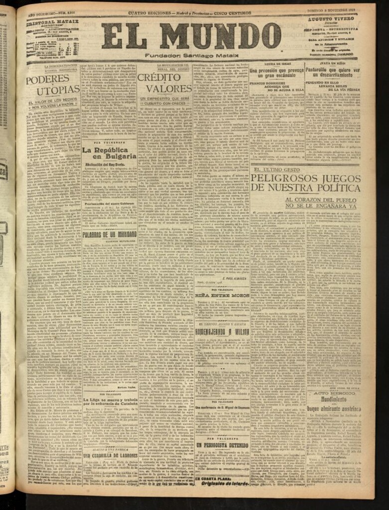 Miniatura de El Mundo del 3 de noviembre de 1918 (edición de provincias)