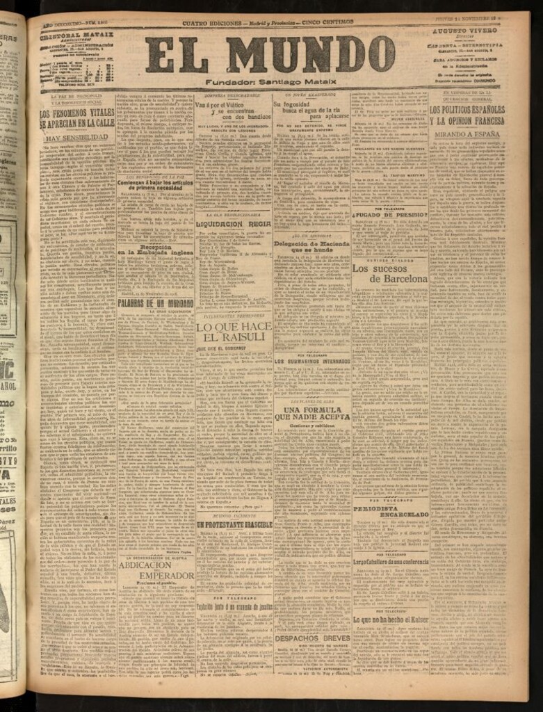 Miniatura de El Mundo del 14 de noviembre de 1918 (edición de provincias)