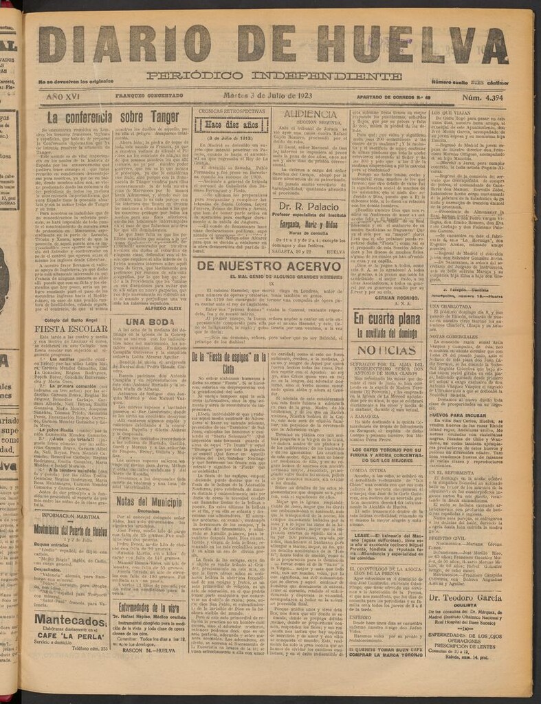 Miniatura de Diario de Huelva : periódico independiente del 3 de julio de 1923
