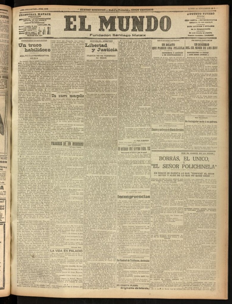 Miniatura de El Mundo del 18 de noviembre de 1918 (edición de provincias)