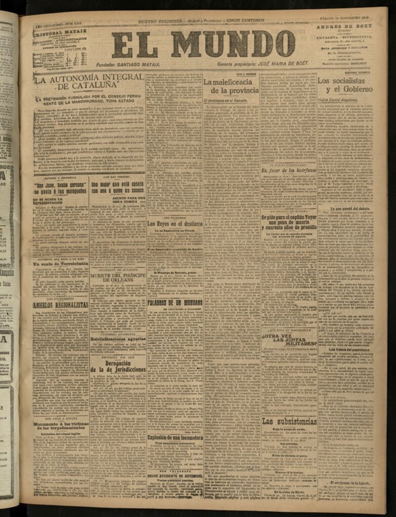 Miniatura de El Mundo del 30 de noviembre de 1918 (edición de provincias)