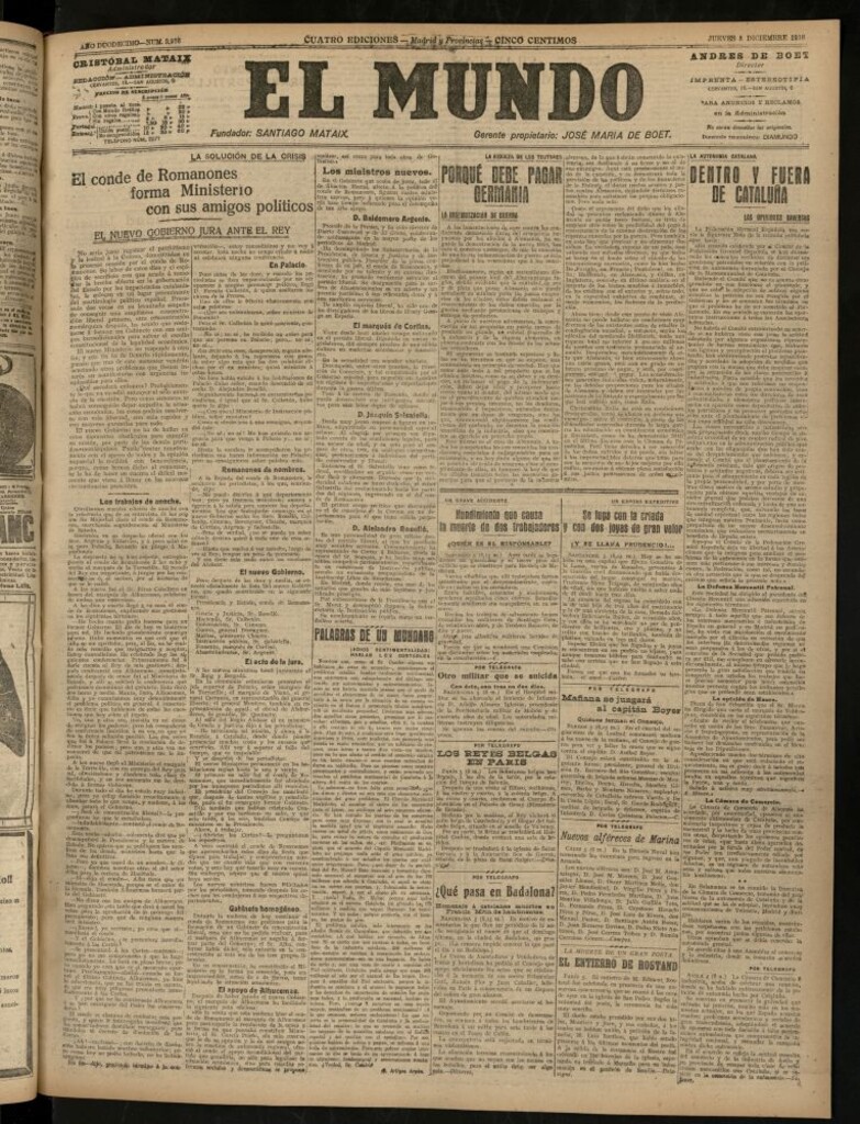 Miniatura de El Mundo del 5 de diciembre de 1918 (edición de provincias)