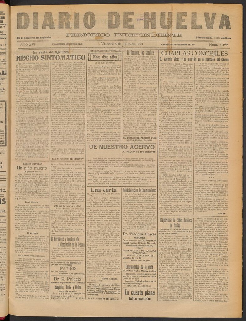 Miniatura de Diario de Huelva : periódico independiente del 6 de julio de 1923