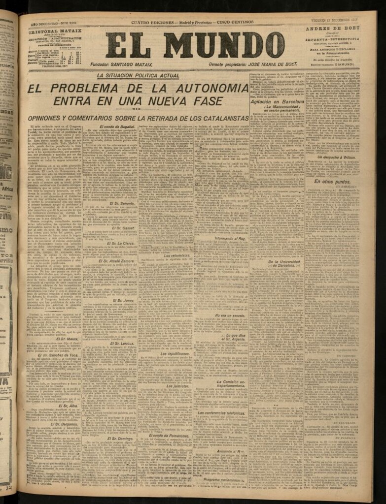 Miniatura de El Mundo del 13 de diciembre de 1918 (edición de provincias)